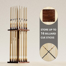 Lnmuzm Pool Cue Holders for Billiard Room, Pool Stick Holder, Floor Stand Pool Cue Rack up to 16 Sticks, Natural Wood Pool Cue Equipment Storage Organizer, Billiard Gifts for Men