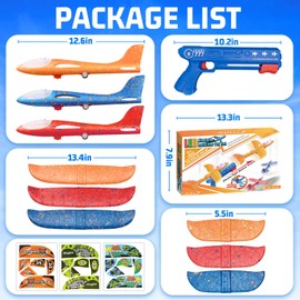 Bigdream 3 Pack LED Airplane Launcher Toys with 1 Launchers, 2 Flight Mode Glider Catapult Plane with Stickers, Flying Outdoor Toys for 3 4 5 6 7 8 9 10 11 12 Year Old Kids Boys Girls Birthday Gifts