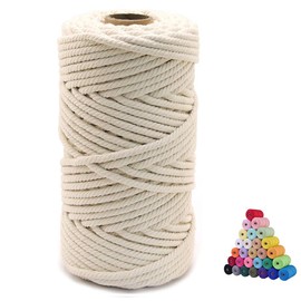 Flipped 100% Natural Macrame Cotton Cord, 6mm x 55 Yards Twine String Colored Cotton Rope Craft Cord for DIY Crafts Knitting Plant Hangers Christmas Wedding Decor (Beige, 6mm55yards)