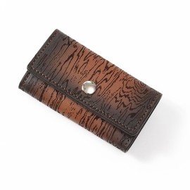 GROOVE GEAR ggs-2020 Key Case, Leather, Genuine Leather, Wood Grain Style, Storage of 4, 4 Hooks, Compact, Lightweight, Smart Key, Braun