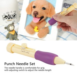 Embroidery Punch, Adjustable Needle Length Embroidery Needle Punch with 3 Sizes Needle Pen Kit Tool for DIY Craft(Yellow + Purple)