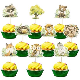 Gyufise 36Pcs Woodland Party Cupcake Toppers Woodland Baby Shower Decorations Sweet Baby Fox Deer Happy Birthday Theme Woodland Creatures Fawn Animal Party Supplies Decorations