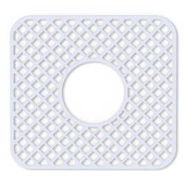 2 Pack Silicone Sink Protector for Kitchen Sink, Trellis Pattern 12 x 11" Sink Grid Mat Silicone Protectors, Center Drain, White
