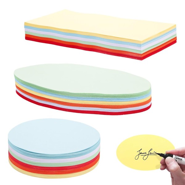 Set of 360 Presentation Cards, 6 Colours, Round, Oval and