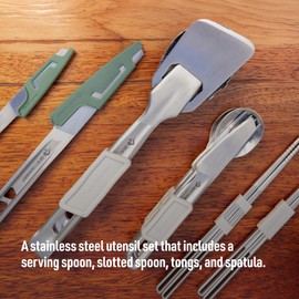 SEA TO SUMMIT - Detour Utensil Set - Küchenhelferset - 5-teilig - Servierlöffel + Spaghettilöffel + Zange + Pfannenwender + Silikonhalterung - BPA-frei - Campingbesteck aus Edelstahl - 580 g