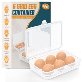 ZPU Egg Holder Camping, 1Pcs 6 Grid Egg Container for Camping, Plastic Egg Carrier for Camping Picnic Travel Outdoor Refrigerator Kitchen, Shockproof Egg Storage Case, Clear White