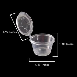 MIUPOO Plastic Souffle Cups,Disposable Clear Leak Proof Sauce Cup With Hinged Lid,Can be Used for All Kinds of Sauces, Food Samples, Storage Crafts,Round 50 Sets, 1 OZ.