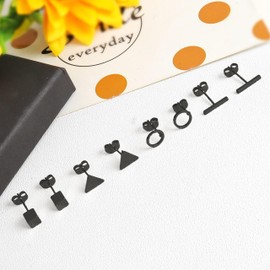 choice of all 4 Pairs Gold Simple Stud Earrings - Minimalist Geometry Earrings Set for Women (D:Gold Solid Set), Leather