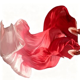 Huba 1 Pair Women Belly Fan Veils, Faux Silk Dance Fan Long Veil, for Stage Performance Worship Festival (Left Right)