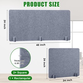 Buryeah 3 Pcs Desk Dividers 23.6" x 47.2", 23.6" x 23.6" Stand up Freestanding Cubicle Privacy Divider Reducing Noise Visual Distraction Desk Divider for Office Home School(Gray)