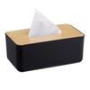 Relaxdays Tissue Box, Refillable, Bathroom, Napkin Dispenser, Bamboo Lid, Plastic, 10 x 23 x 13 cm, Black/Natural