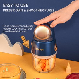 Plodon Baby Food Maker Mini Cute and Small Food Processor Puree Blender Grinder Chopper with 2 Glass Bowls(0.6L+0.3L) 8 Blades Electric (Without Battery) -2 Bowls