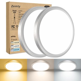 zemty 2 pieces/3 colours 3000/4000/6500 K LED ceiling light, flat, 15 W, 1800 lm, diameter 18 cm, nickel round ultra thin ceiling light, LED lamps, ceiling lighting for bathroom, kitchen