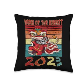 Chinese Zodiac 2023 Year of the Rabbit Gifts Chinese Zodiac Horoscope Decor New Year of Rabbit 2023 Retro Throw Pillow, 16x16, Multicolor
