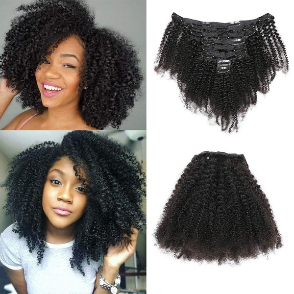 Dsoar 14 inch 8Pcs/Set With 18 Clips Remi Human Hair Clip in Extensions Afro Kinky Curly Double Wefts For Black Women Natural Color 120 Grams/Set