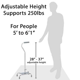 Carex Quad Cane with Large Base - Quad Walking Cane with Offset Cane Handle and Adjustable Height - 4 Tip Cane for Stability