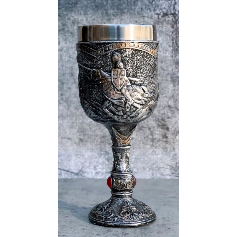 Medieval Castle Jostling Knights On Horse King's Tournament Wine Goblet