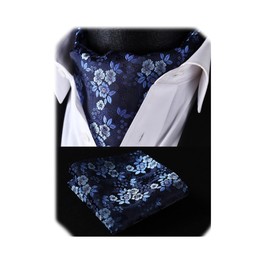 HISDERN RC-04S Men's Silk Neckerchief Set, Wedding, Formal, Business, 12 Popular Patterns, 12 blue (Floral)