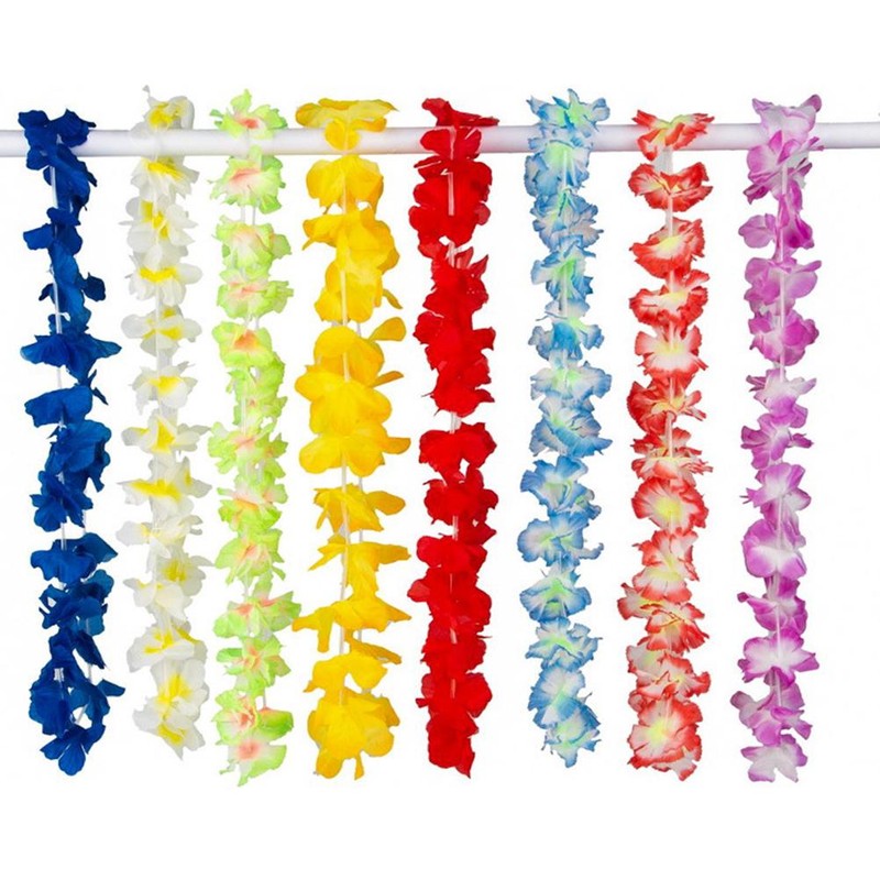 36Pcs Hawaiian Wreath Necklace Colorful Tropical Wreaths Hawaii Flowers Wreaths