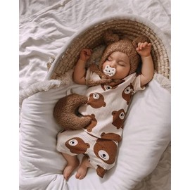 Infant Baby Boys Short Summer Outfit Toddler Bear Print T-Shirt Drawstring Shorts 2PCS Clothes Set 3-6 Months