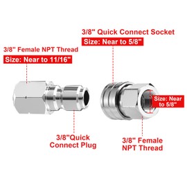 RIDGE WASHER Pressure Washer Adapter Set, 3/8 Inch Quick Connect Kit, Stainless Steel Female NPT Fitting, 5000 PSI, 2 Pack