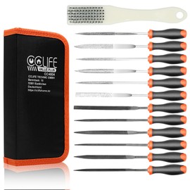 CCLIFE File Set 13-Piece Small Metal File, Needle File Set, Key Files Contains 6-Piece Diamond Needle Files, 6-Piece Carbon Steel Needle Files and Cleaning Brush