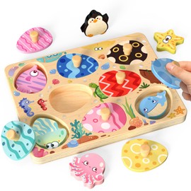 Zeoddler Wooden Puzzles for Toddlers, 8 Pcs Sea Animal Matching Egg Puzzle, Montessori Toys for Boy Girl Easter Birthday Gifts, Preschool Learning Activities & Educational Toys for Boys, Girls