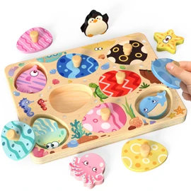 Zeoddler Wooden Puzzles for Toddlers, 8 Pcs Sea Animal Matching Egg Puzzle, Montessori Toys for Boy Girl Easter Birthday Gifts, Preschool Learning Activities & Educational Toys for Boys, Girls