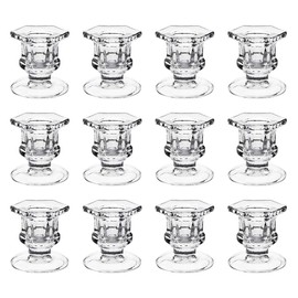 Candle Holders, Dedoot Pack of 12 Glass Taper Candle Holders Centerpiece Clear Candlestick Holders Fits 3/4" Taper Candle, Candle Holders for Candlesticks Table Wedding Party