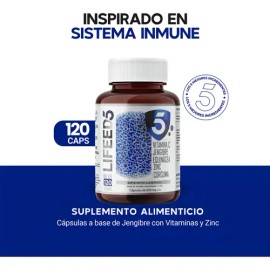 Suplemento Inmune Lifeed5 con Vitamina C, Jengibre, Equinácea, Zinc y Cúrcuma en Cápsulas, 120 Unidades
