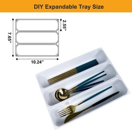 TUNGTAR custom silverware tray small drawer organizer for utensils holder 7.5 ines cutlery tray, DIY organizer for silverware, flatware, knives in Kitchen, white (White, Small)10.25 * 7.65 in 3IN1