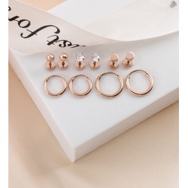 Staligue 5 Pairs Titanium Earrings for Sensitive Ears Dot Ball Cubic Zirconia 20 Gauge Pure Titanium Stud Hoop Earrings Set G23 Titanium Earrings Flat Back for Women