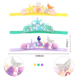 GAFATORY Mermaid Headband 3 Pcs Elastic Headband Non Slip Mermaid Hair Accessories for Girls Glitter Rhinestone Mermaid Party Favors for Ocean Theme party Helloween Cosplay with Starfish