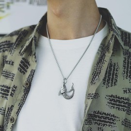 Swordfish Necklace for Men, Hip Hop Fish Marlin Necklace, Norse Viking Fishbone Pendant Necklace with 23.6"Chain, Stainless Steel Punk Rock Fish Pendant, Vintage Animal Fish Necklace Jewelry