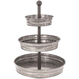 WallCharmers 3 Tier Galvanized Round Metal Tray, Three Tiered Serving Tray for Farmhouse or Cottage Theme Decor, 18 Inches, Size,