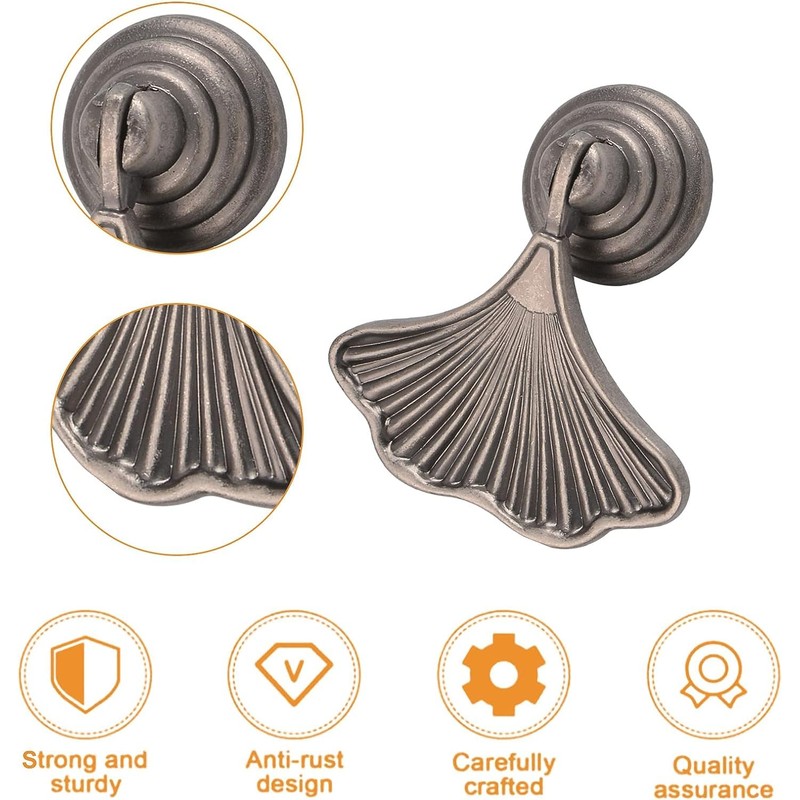 MOROBOR Ginkgo Leaf Shape Knob Handles, 2pcs Antique Nickel Drop