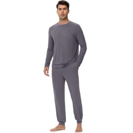 WiWi Men's Viscose from Bamboo Pajama Sets Long Sleeve Top and Pants Sleepwear Pjs with Pockets Drawstring S-XXL, Dark Grey, X-Large
