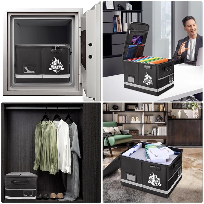 BALEINE Fireproof Document Box with Lock, Portable Fireproof Document Bag