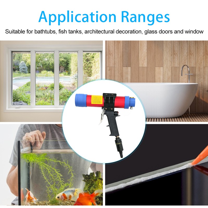Pneumatic Glass Glue Gun Air Caulking Straight Adjustable Aluminum Power