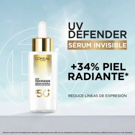 L'Oreal Paris UV Defender Sérum Invisible Protector Solar Diario FPS50+ Protege de los Rayos UV, Anti Manchas y Previene Líneas de Expresión, 30ml.