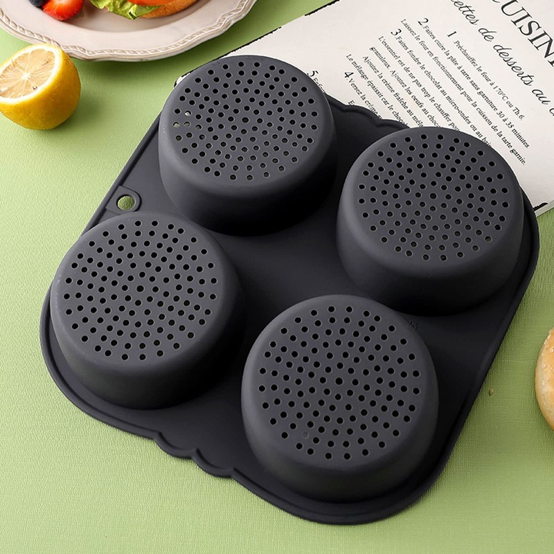 Abizarch 2Pcs Silicone Hamburger Bun Mold with 4 Cavities,Non-stick Hamburger