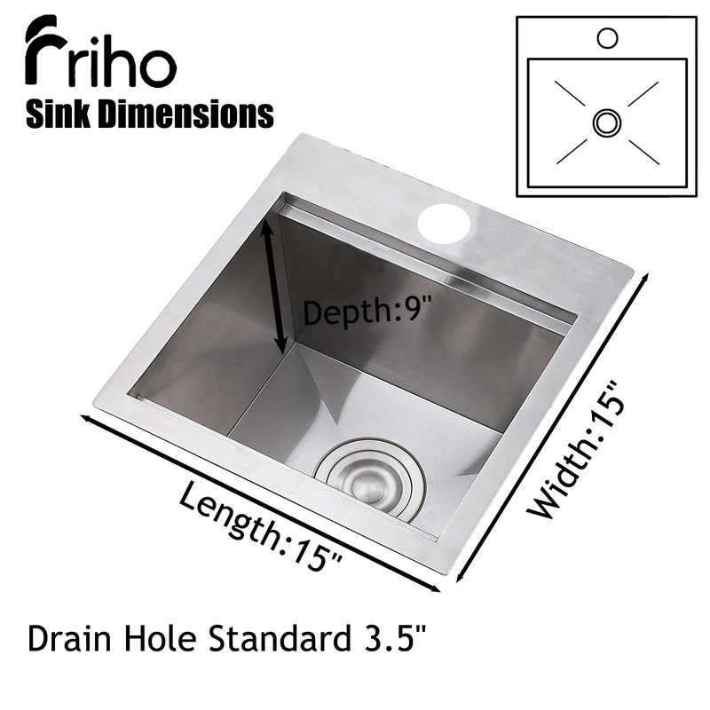 Friho Drop in 15 x 15 Inch Stainless Steel Single