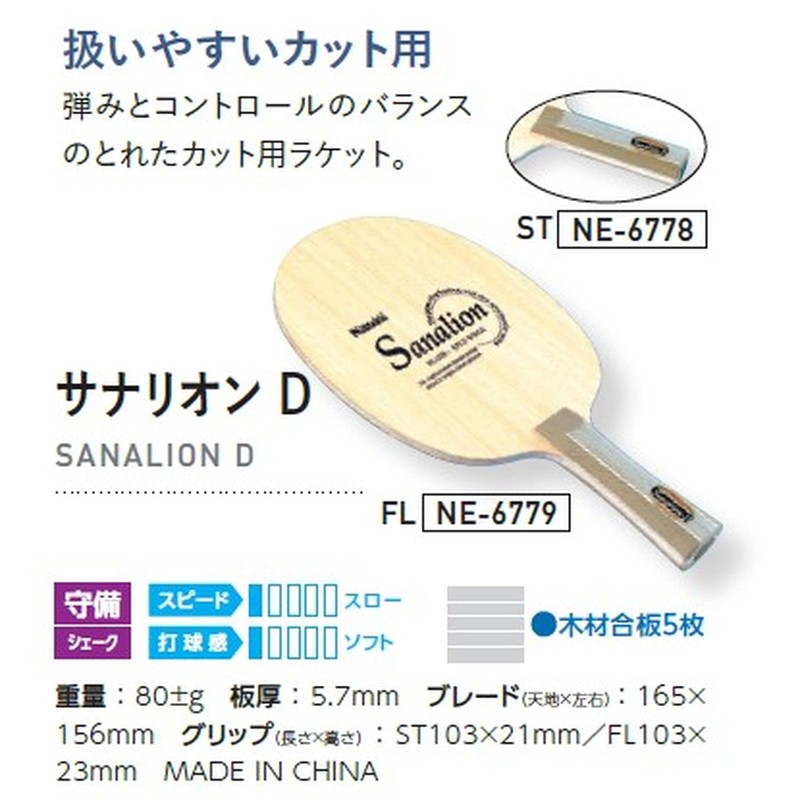Nittaku NE-6779 Table Tennis Racket, Sanarion D, Shake Hand, Defensive