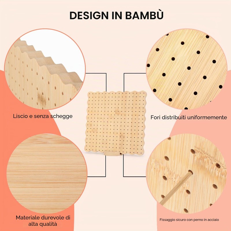 VINATO Blocking Board aus Bambus 23.5x23.5cm, Häkelbrett mit 289 Löchern,