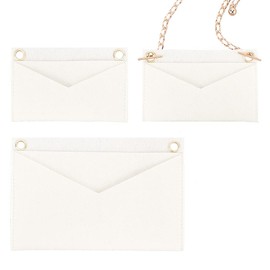 WADORN 2 Sizes Purse Felt Organizer Insert, Women Pochette Conversion Kit (No Chain) Wallet Insert Liner with Eyelets Multi-Pocket Envelope Bag Inside Organization Accessories for Pochette Bag, White