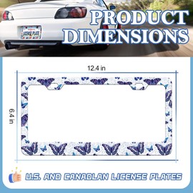 Butterfly License Plate Frame - 2PCS Blue Butterfly License Plate Holder, Rust-Proof Waterproof Car Decorative Tag Frames for Standard Us 12x6 Inch