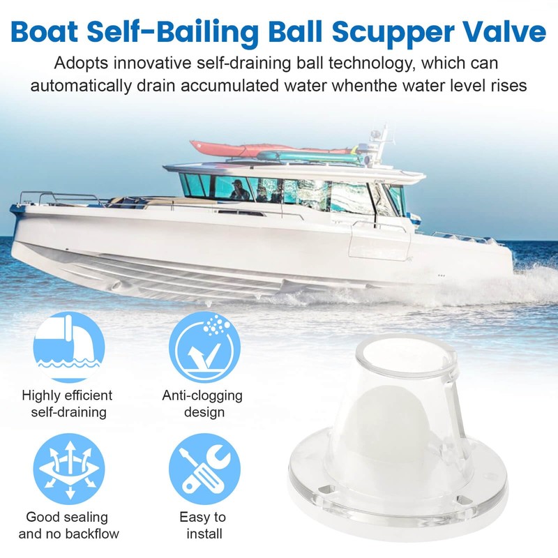 QCG Boat Scupper Drain Valve Self-Bailing Ball Fits 3/4 Inch