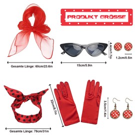 MUFEKUM Rockabilly Accessories Women's 50s Dresses Women's Accessories with Chiffon Scarf Gloves Sunglasses Polka Dot Headband Earrings 50s 60s Outfit Women (Red)