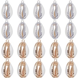 SUNNYCLUE 1 Box 20Pcs Seashell Charms Bulk Shell Charms Small Cowrie Shells Cowrie Shell Charms Summer Ocean Hawaii Electroplated Shell Beads for Jewelry Making DIY Bracelets Necklaces Earrings Craft
