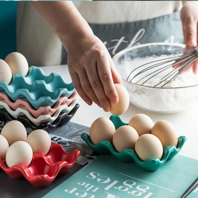 HEALEEP 6 Cups Ceramic Egg Holder for Fridge: Egg Tray
